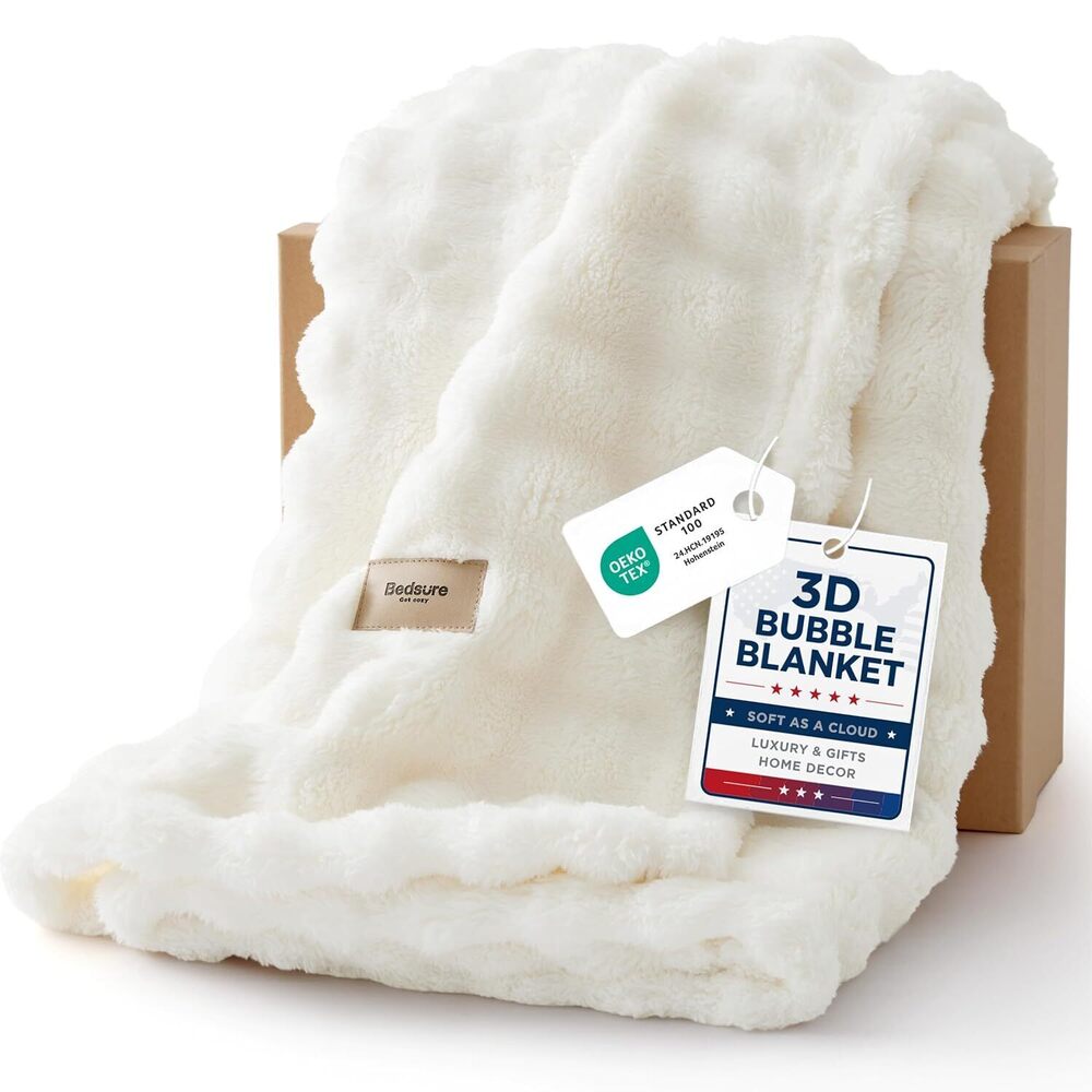 3D Fleece Bubble Blanket for Couch - GentleSoft Cute White Throw Blanket
